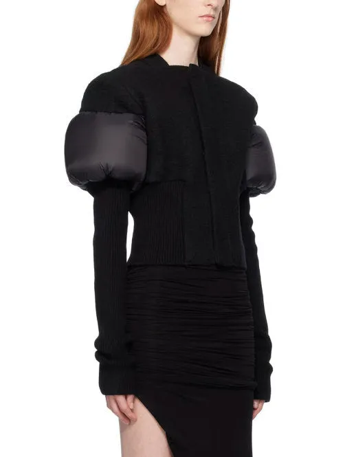 Women’s Cropped Padded Paneled Ribbed Knit Jacket in Black