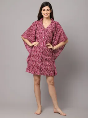 Women's Floral Print Short kaftan-Dark Pink