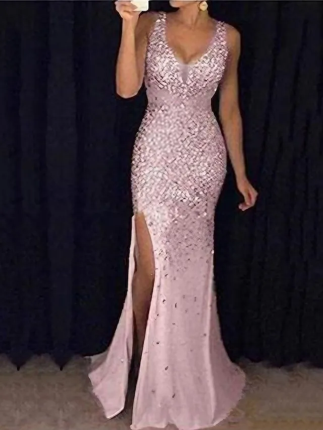 Women's Party Dress Sequin Dress Homecoming Dress Long Dress Maxi Dress Silver Black Pink Sleeveless Pure Color Sequins Summer Spring Fall Spaghetti Strap Fashion Evening Party Wedding Guest Summer